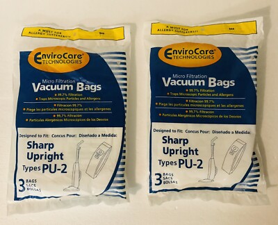 2 Packs Of Sharp Upright Type PU-2 Vacuum Cleaner Bags By Enviro Care, Sealed