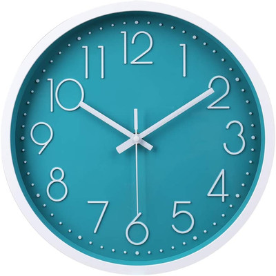 Jomparis 12 Inch Silent Non-Ticking Battery Operated round Turquoise Wall Clock 