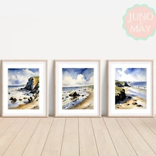 Set of Monet-style Beach Coastal Seaside Art (A4, unframed)