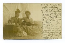 Wellington Ohio, 2 women playing stringed instruments, guitar 1907 RPPC postcard
