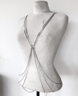 PATRIZIA PEPE Shiny BOLD SILVER-Tone CRISSCROSS Cleopatra BODY CHAIN NECKLACE