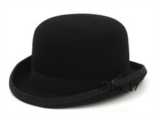Cappello Bowler Vintage 100% Lana Uomo Nero Cappello Moda Fodera Raso 4 Taglie