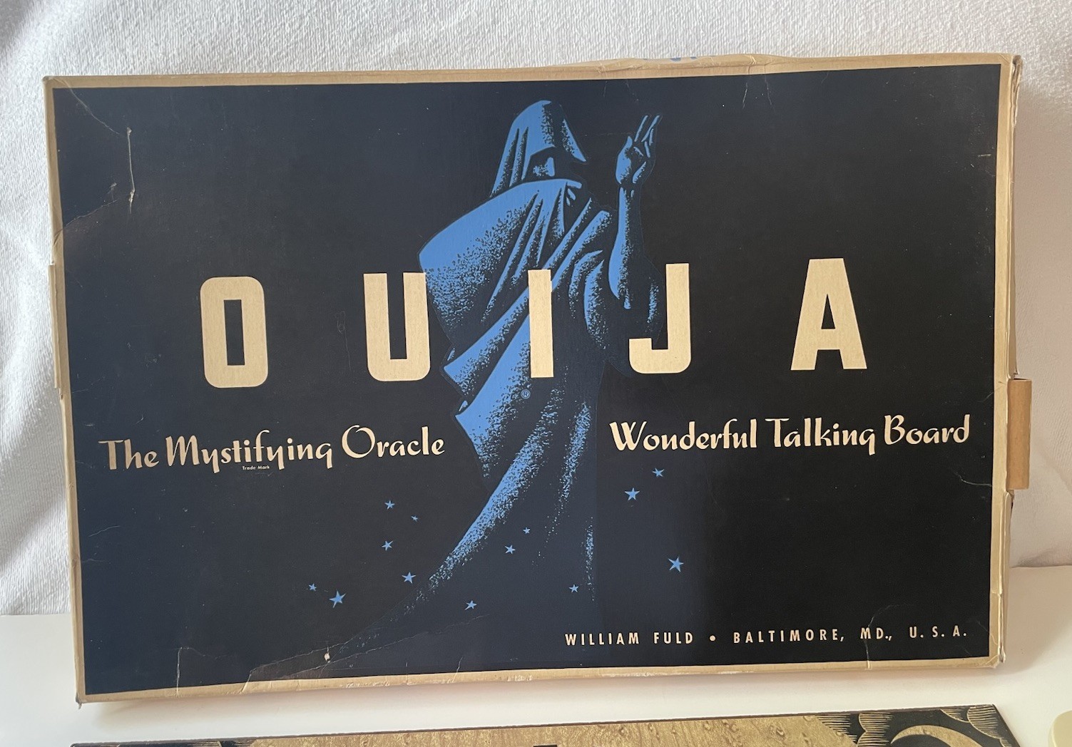 Vintage 40s-50s Ouija Board, William Fuld, With Planchette & Box - Square Edges
