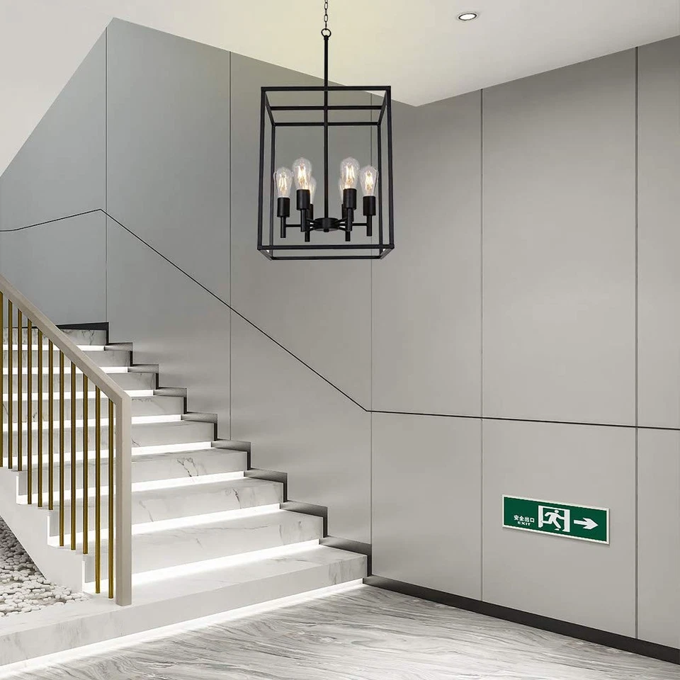 Lámpara de araña clásica negra para vestíbulo 6 luces lámpara colgante de granja... Foto 4 de 4