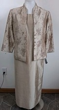 Jessica Howard 2 Pc Taupe Evening Formal Dress Jacket Set Size 10P Beaded Floral