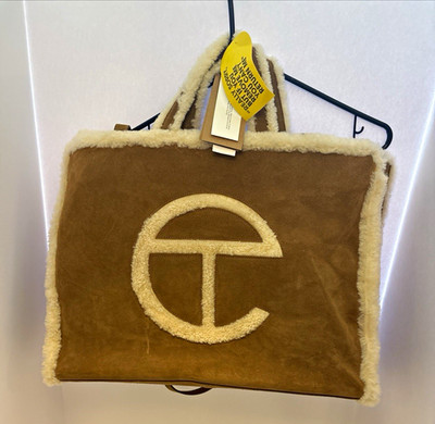 UGG x Telfar Large Tote Shopping Bag Brown/Cream Logo Double Handles Open Top