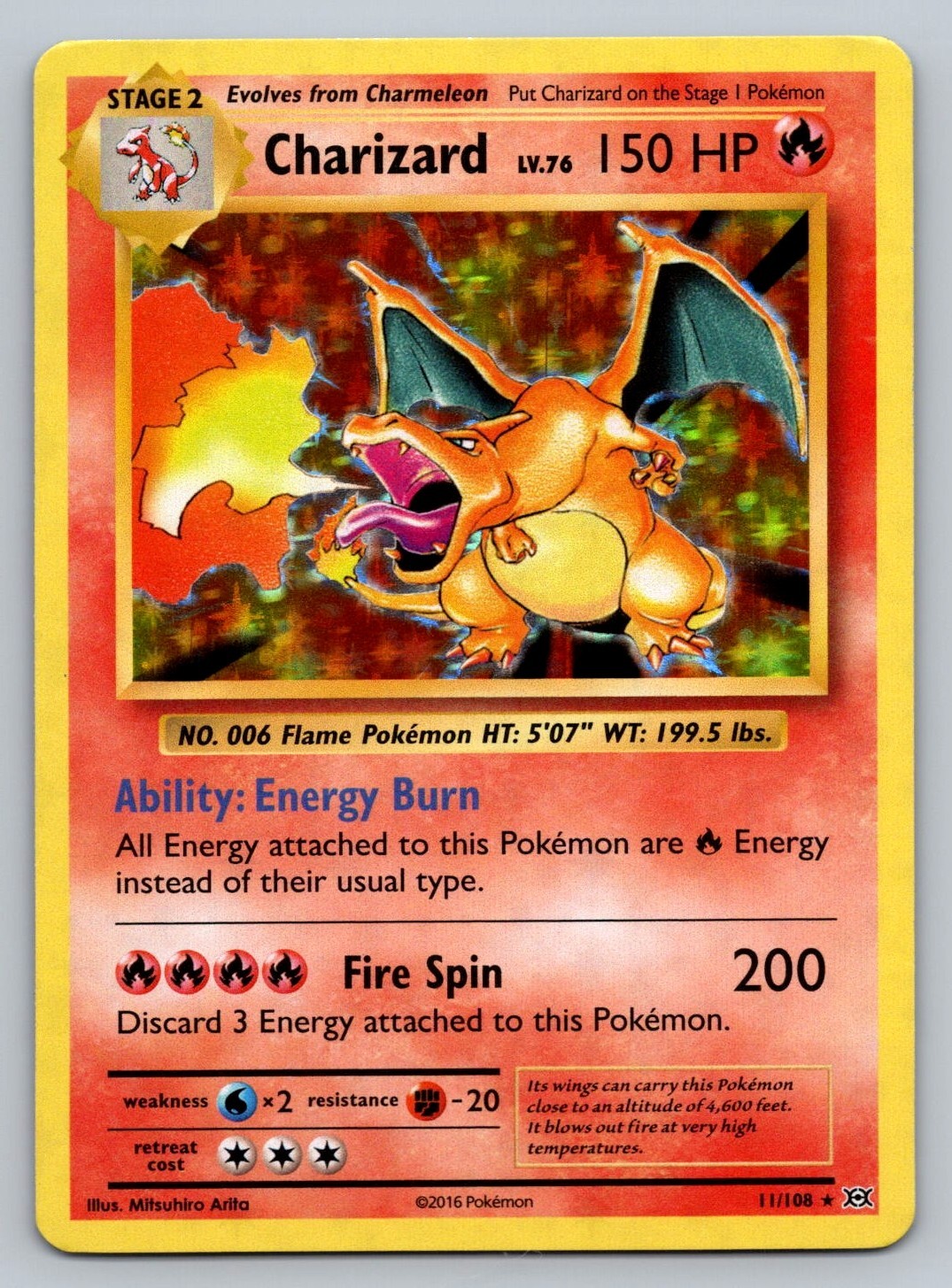 Pokemon TCG Charizard Holo Foil Rare 11/108 2016 XY Evolutions LP