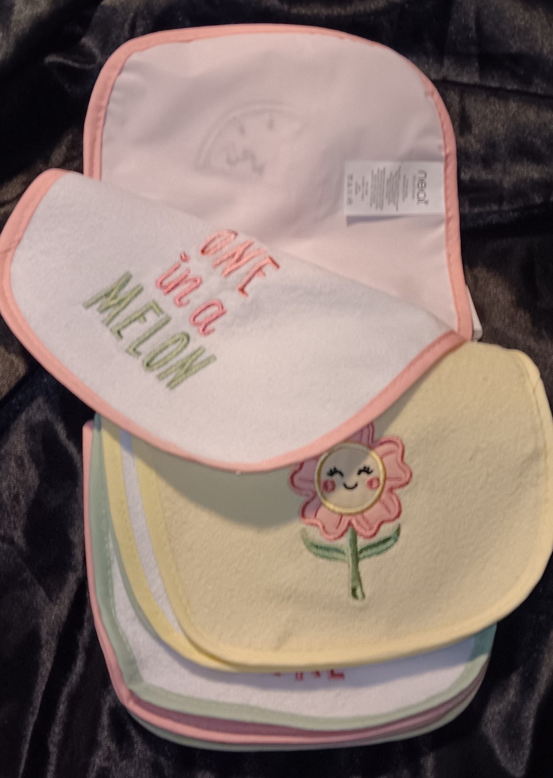 NEAT SOLUTIONS 10 PACK INFANT GIRL STAY DRI/PVC FREE BIB SET. NEW. 0+ MONTHS