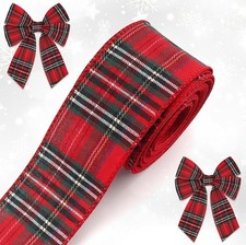 Red Christmas Plaid Wired Edge Ribbon 2.56 Inch x 10 Yards Holiday Wreath Craft