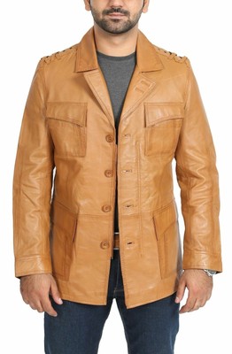 Herren Blazer aus echtem weichem Lammleder VIER KNÖPFE hellbraun Jacke/Mantel