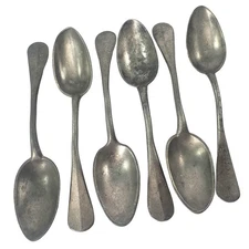 Old Pewter Tablespoons Collection of 6