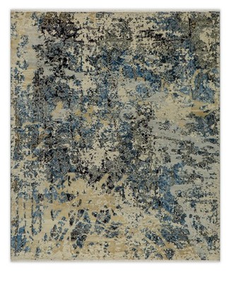 Fine Hand Knotted 8x10 Wool Rug Floral Abstract Blue Beige Modern Bedroom Rug