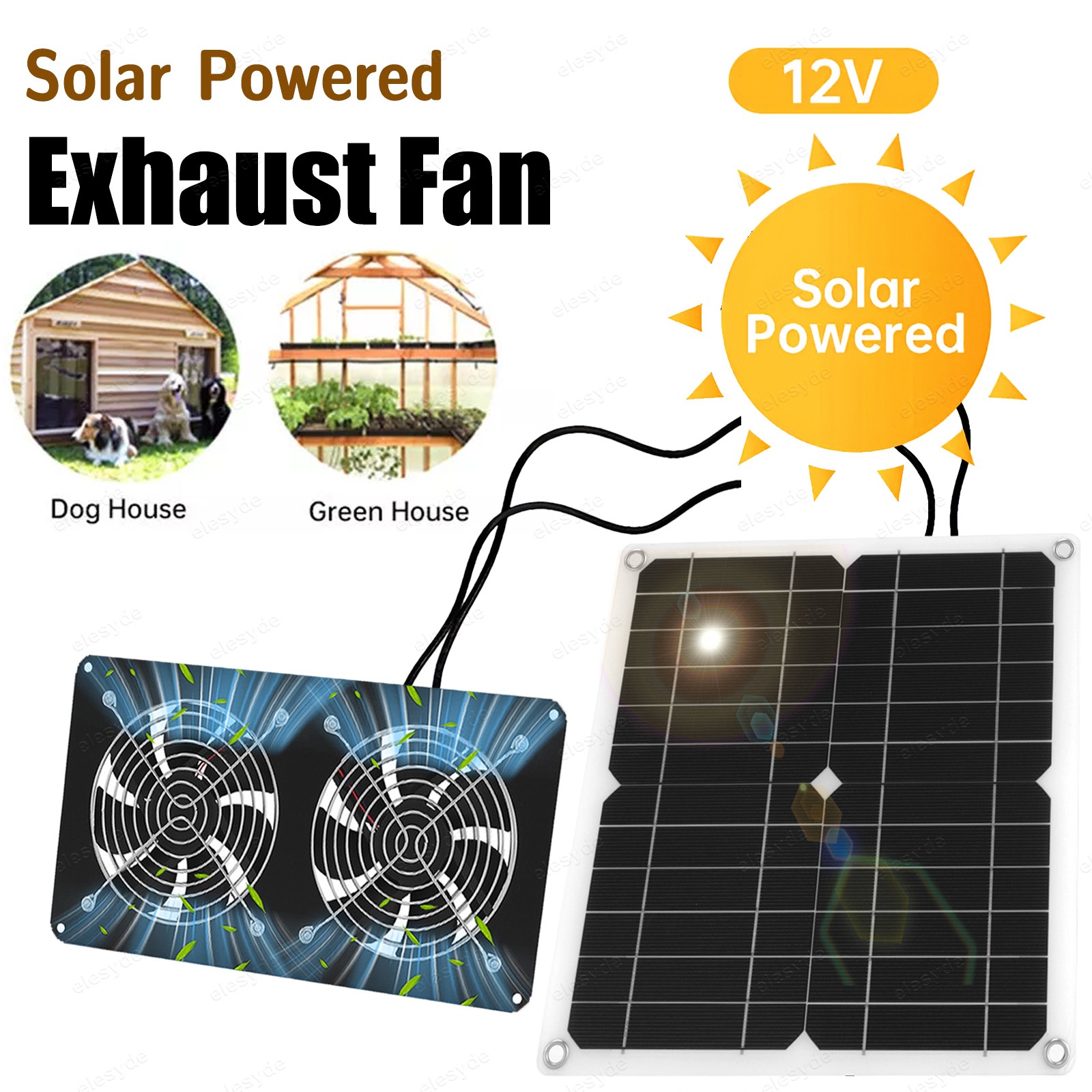 Solar Powered Double Fan 12V 15W Waterproof Exhaust Fan For Pet Shed,Chicken US
