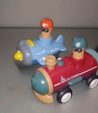 Set of 2 Friction Powered Vehicles Cars Plane Toy Push and Go Back for Toddlers