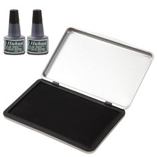 Large Black Stamp Ink Pad Set - 1 Black Stamp Pad  2 Black Ink-Refills 2 oz...