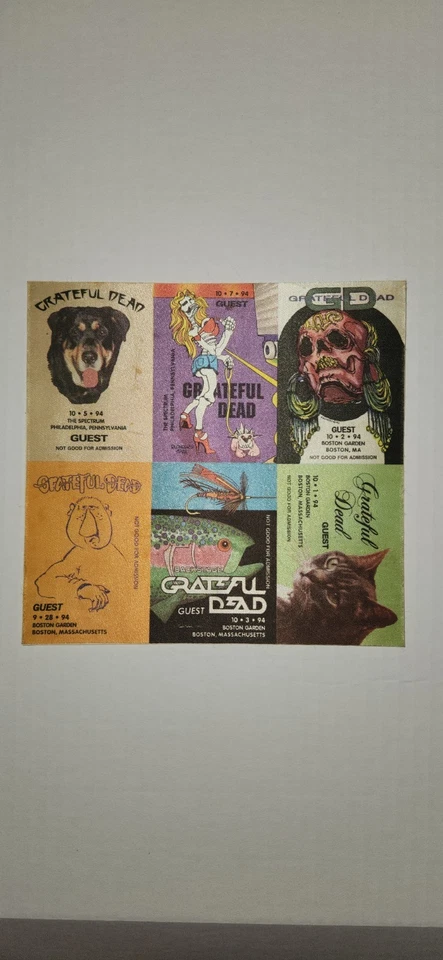 Grateful Dead Backstage Pass PRUEBA Set MARVEL Jerry Garcia Juegos Sin Cortar.  Foto 4 de 4