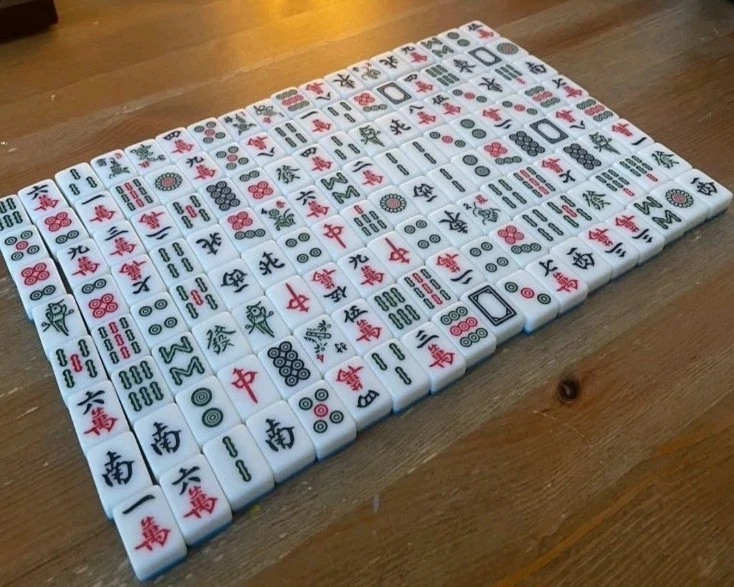 Mahjong Set in Wooden Case 144 Blue Back Tiles Book Sticks Mah Jong Jongg - Image 4 of 4