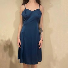 Deep Teal Blue Vintage Lace Slip Dress Size 34