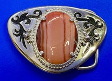 Real or Faux Cabochon Cab Stone Centerpiece on Western Belt Buckle