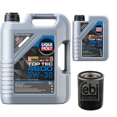 FEBI BILSTEIN Ölfilter 6L Liqui Moly Top Tec 4600 5W-30 für Fiat Punto 188_ 1.2