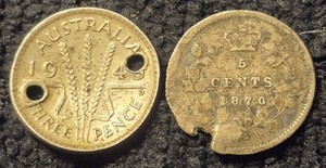 1870 Canada 5 Cents + 1943 Australia 3 Pence Silver Coins