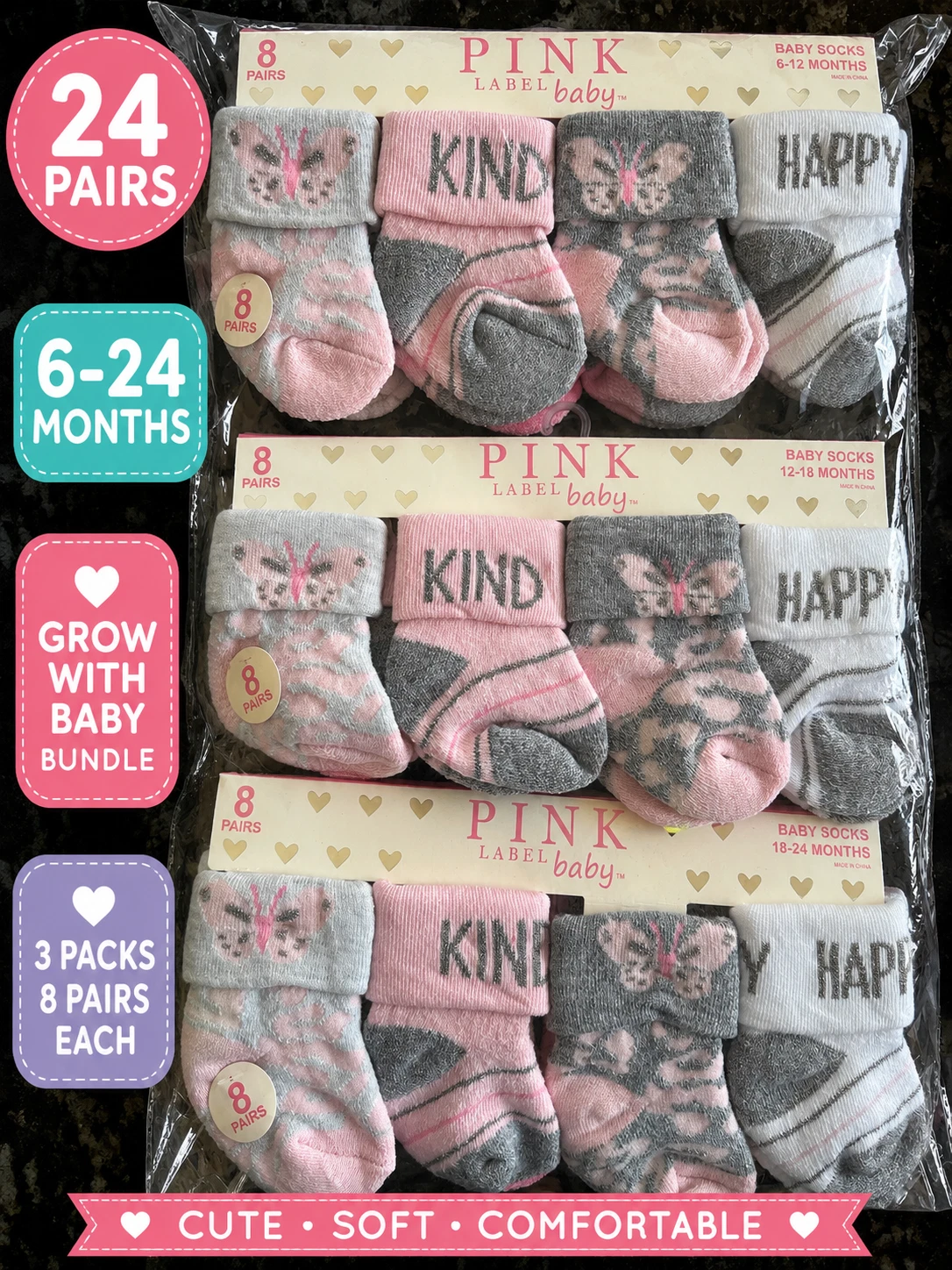 24 Pair Baby Girl Socks Bundle 6-24 Months Multi Size Grow Pink Label Baby New
Opens in a new window