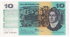 $10 R309 Johnston/Fraser VF Prefix UFP 1985 Australia Paper Note