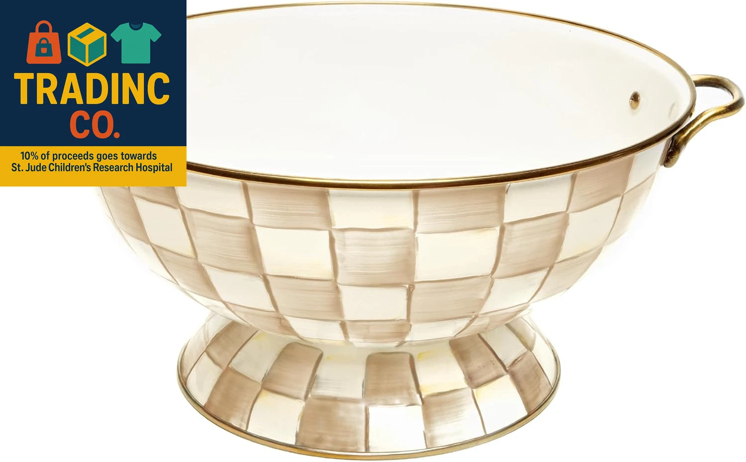 Enamel Bowl, Serving Bowl for Entertaining, Everything Bowl, Brown-And-White Moc
