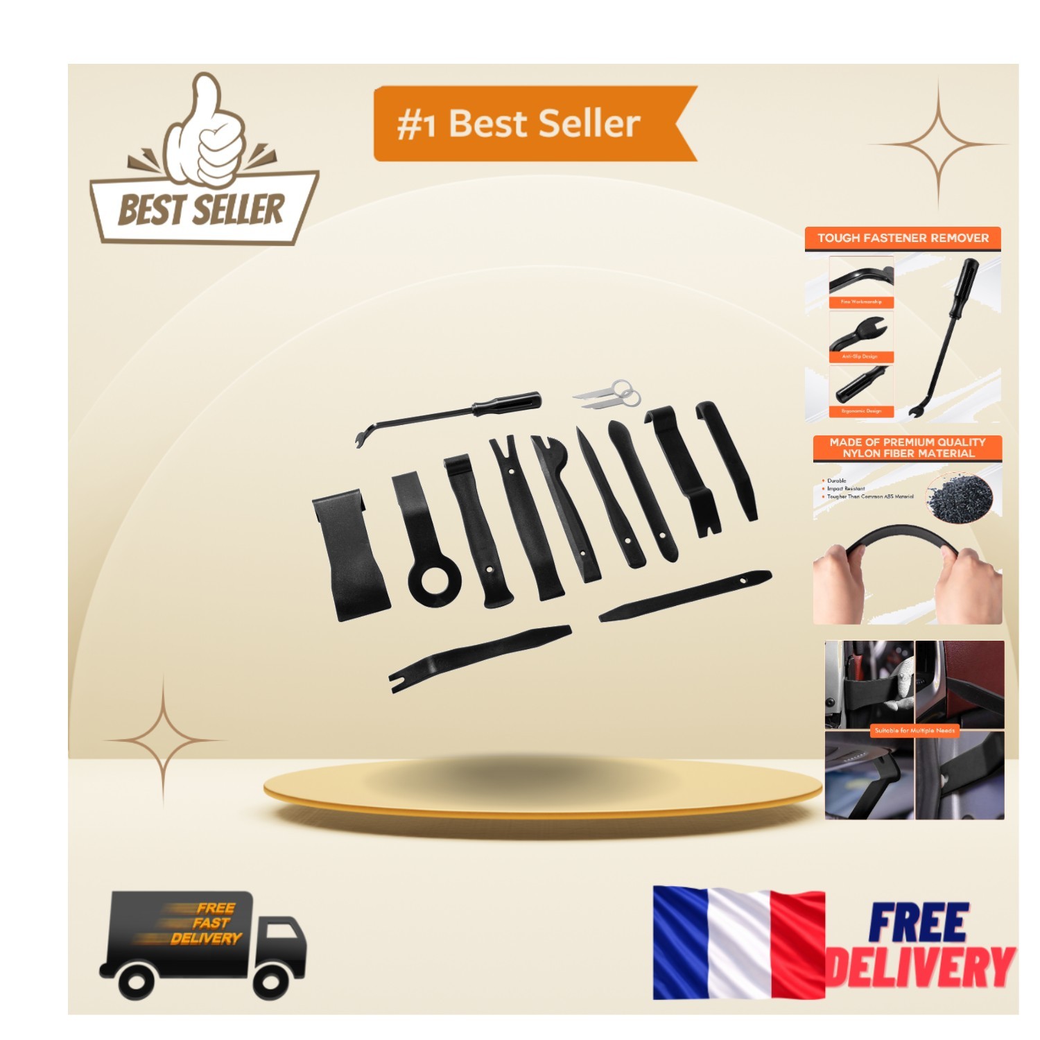 Kit outils démontage garniture voiture nylon acier pour panneau noir
