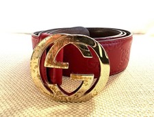Authentic Gucci Red Guccissima GG Belt 100/40 Gold Buckle COA