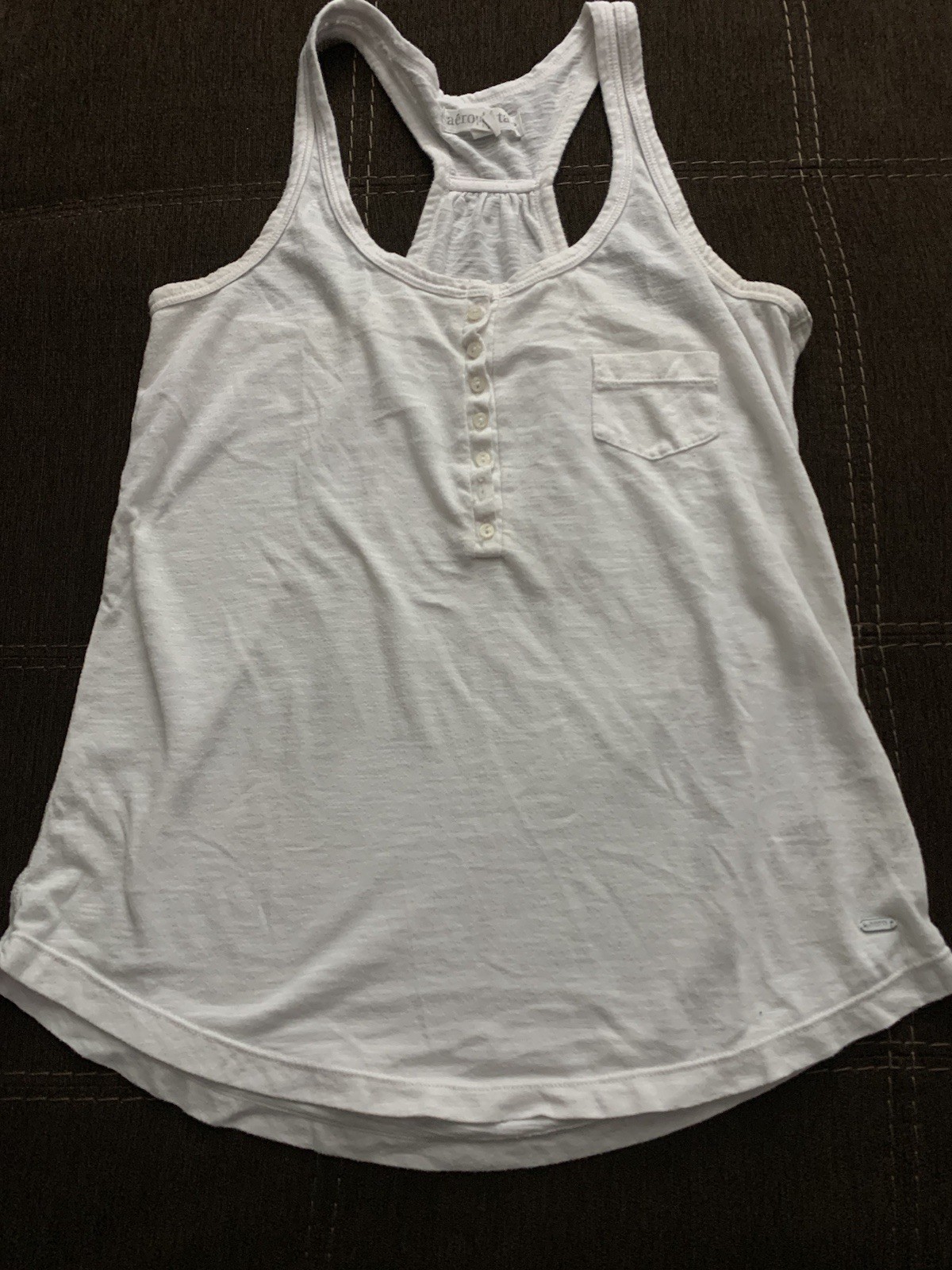 Aeropostale Women's White Tank Top Pocket Woven Half Buttons Size Small