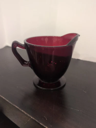 Vintage Anchor Hocking Royal Ruby Red Glass Footed Creamer
