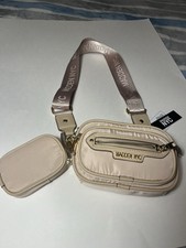 MADDEN NYC Beige Shoulder Bag Detachable Pouch Gold Hardware Logo Accent