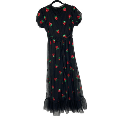 Strawberry Sequin Embroidered Strawberry Black Mesh Lace Maxi Dress Whimsy  Goth | eBay