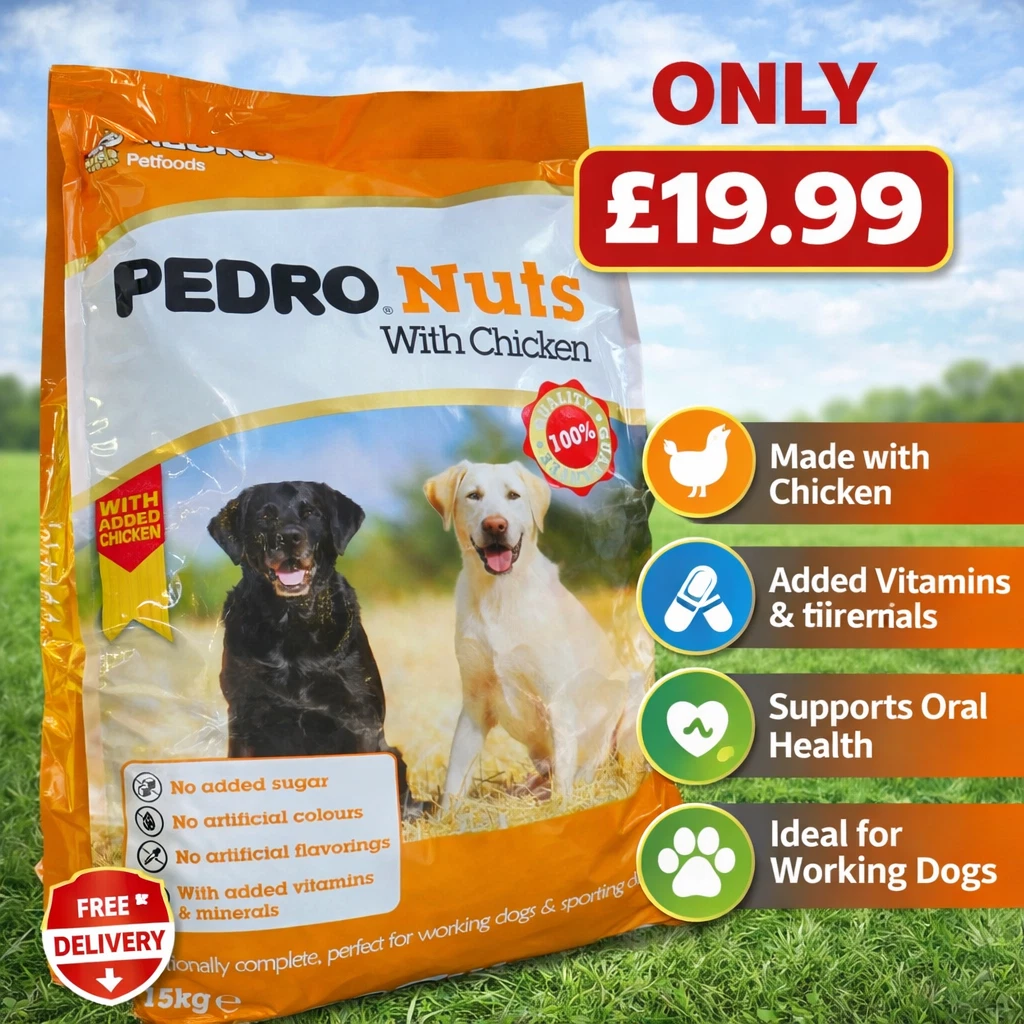 Pedro Nuts with Chicken – 15kg – Complete Dry Dog Food – Working Dogs
Opens in a new window or tab
