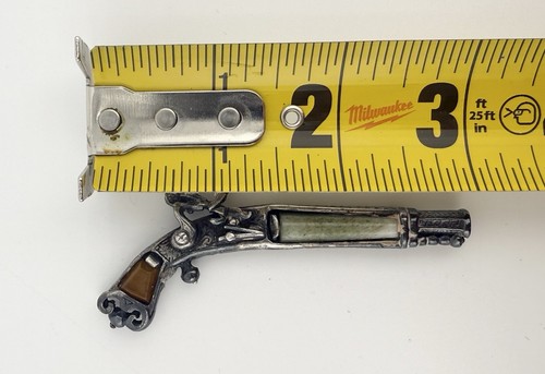 Vintage Wunderschmuck Feuerstein Pistole Brosche grüne & braune Steine *zur Reparatur - Bild 12 von 12