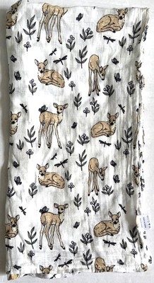 UNBRANDED muslin blanket ivory/FAWN motif app 40 inches by 50 inches