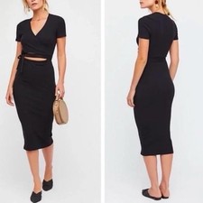 Free People Women's Black Stretchy Midi Dress, Top Is Wrapped Closure, Size Xs