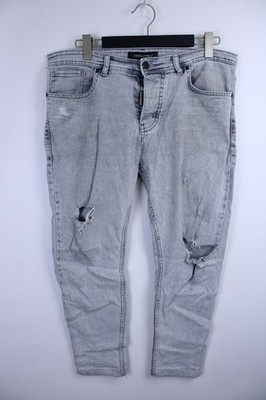 Dsquared2 Icon Gray Solid Cotton Ripped Distressed Button Fly Slim Jeans Size 34