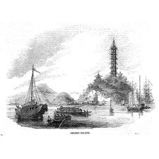 CHINA View of Golden Island - Antique Print 1843