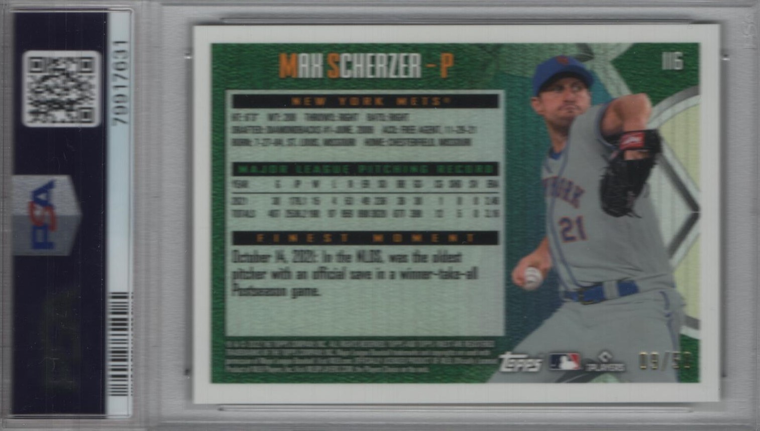 Max Scherzer 2022 Finest Flashbacks Gold Refractor # 116 PSA 10 Pop 2 view 2