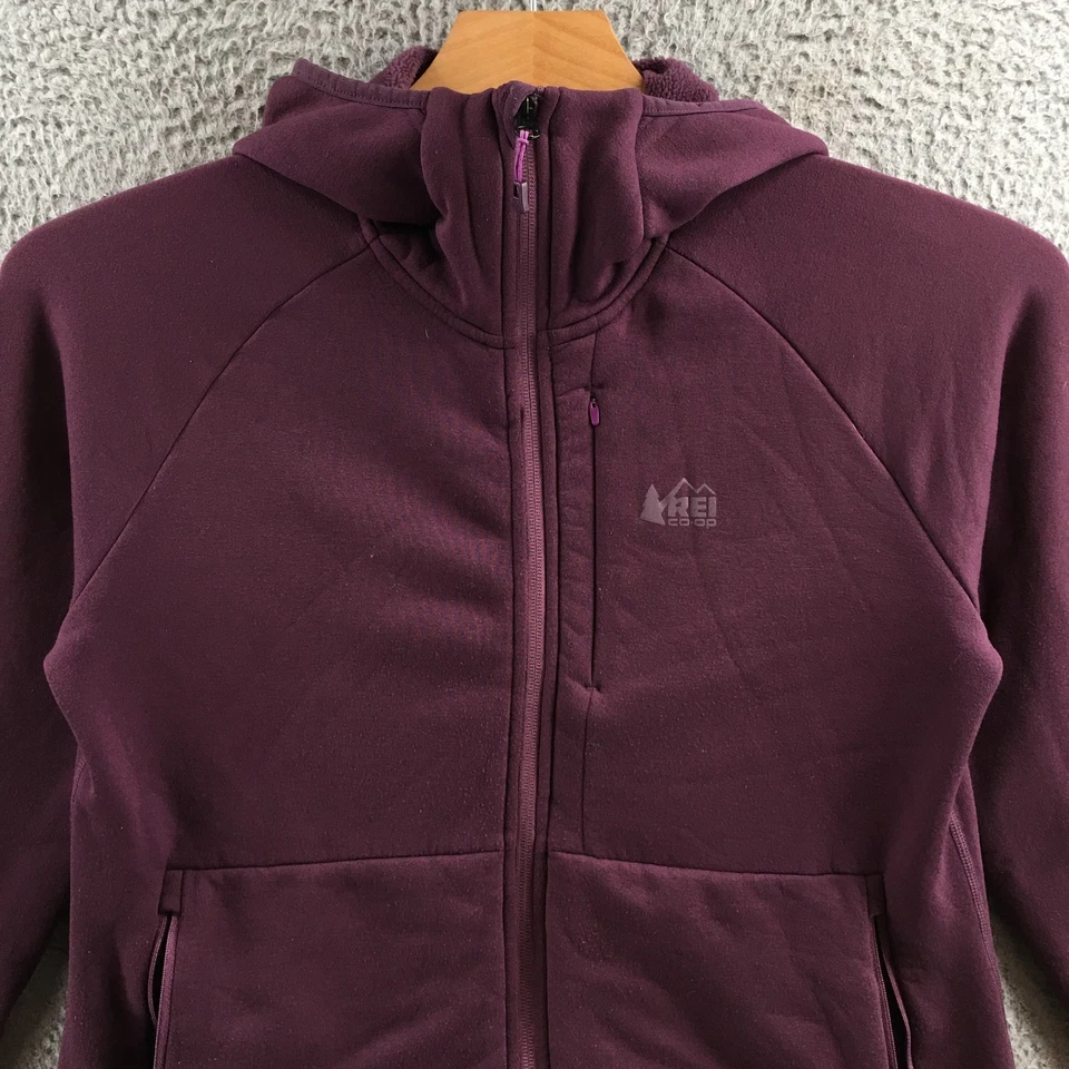 Chaqueta con Capucha REI Coop Para Mujer Grande Púrpura Con Capucha Cremallera Completa Mangas Largas Bolsillos Foto 2 de 4