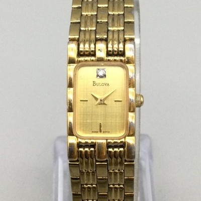 Vintage Bulova Tank Womens Watch 15mm Gold Tone 97P13 Swiss New
