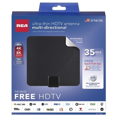 RCA Indoor Flat HDTV/UHF/VHF Antenna 35 Mile Range Black