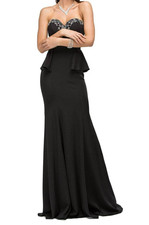 SIZE LARGE Dancing Queen 9713 - Sweetheart Side Peplum Gown BLACK