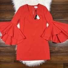 Milly Women's Size 2 Flame Orange Bell Sleeve Nicole Shift Dress