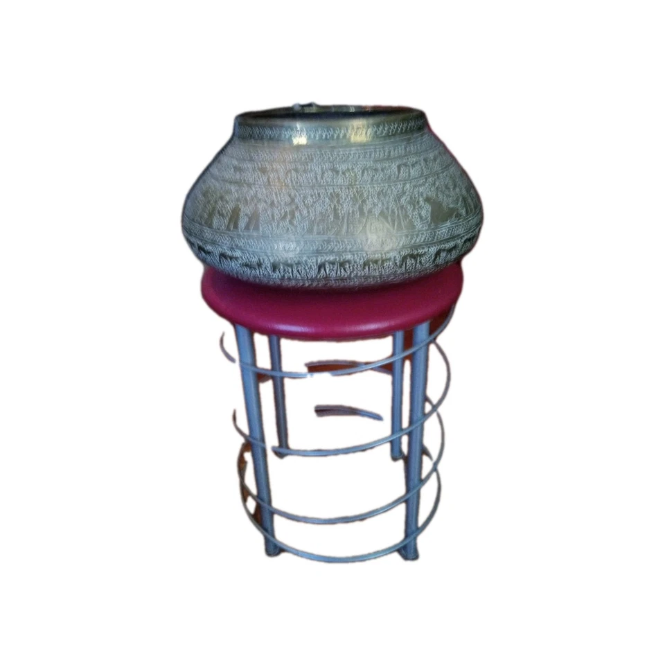 Antiguo cuenco grande de latón grabado árabe islámico Foto 2 de 4