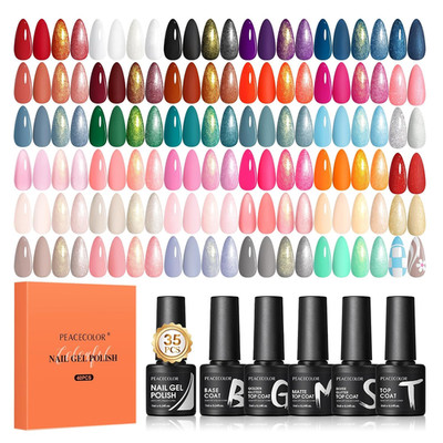 PEACECOLOR 40-Teiliges UV Nagellack Set 35 Farben Mit Base Top Coat | Weiß Rosa 