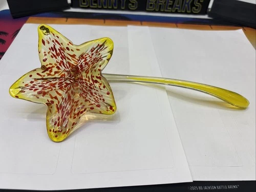 Blenko Glass Flower - Citrine with Red Frit 10.5 Inches Long