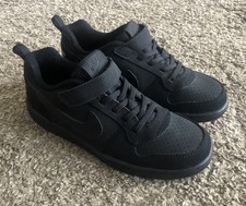Nike Court Borough Low 2 Unisex Kids Black On Black Hook Loop Sneakers 3Y EUC